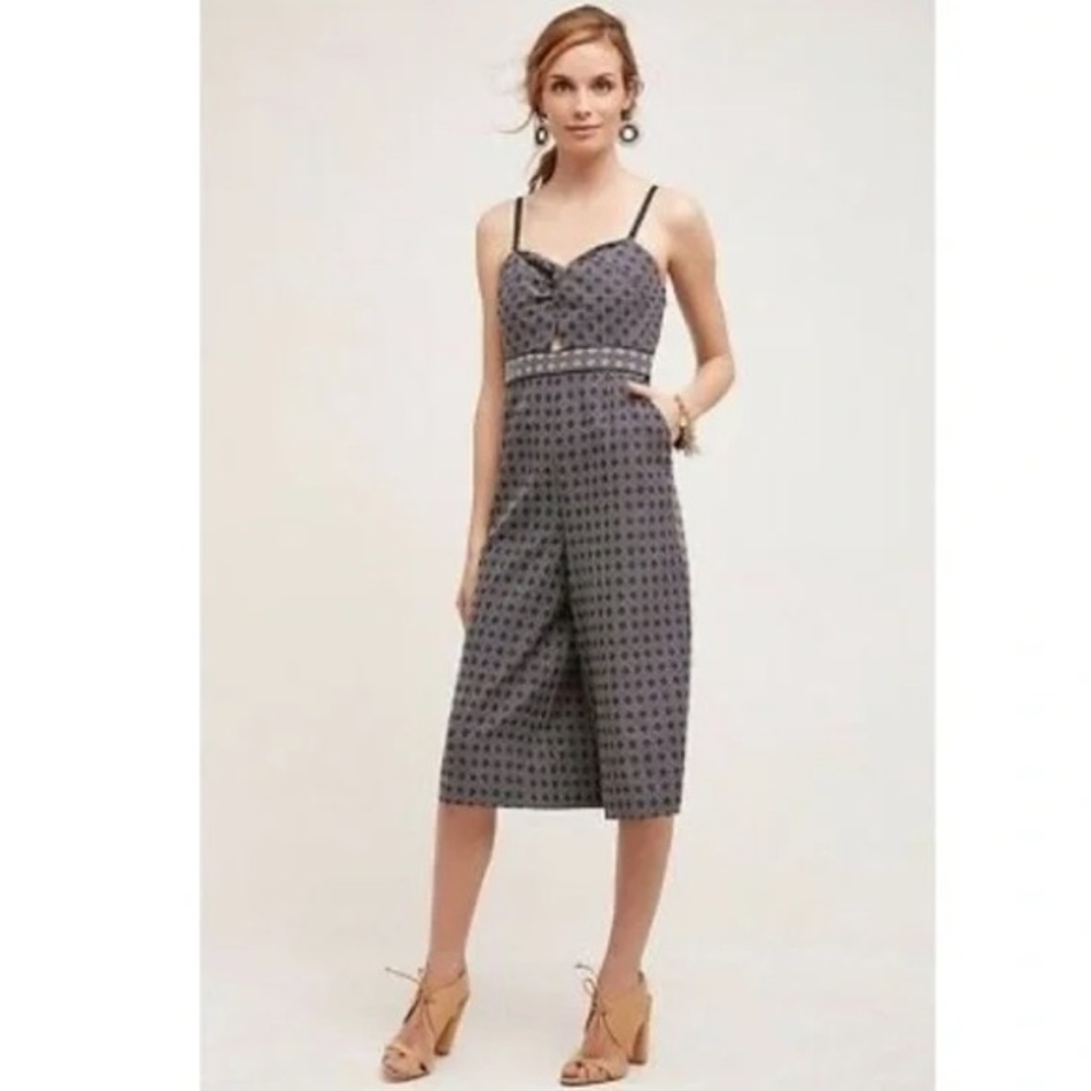 Anthropologie Elevenses Women's Navy Remy Cropped Pants Jumpsuit